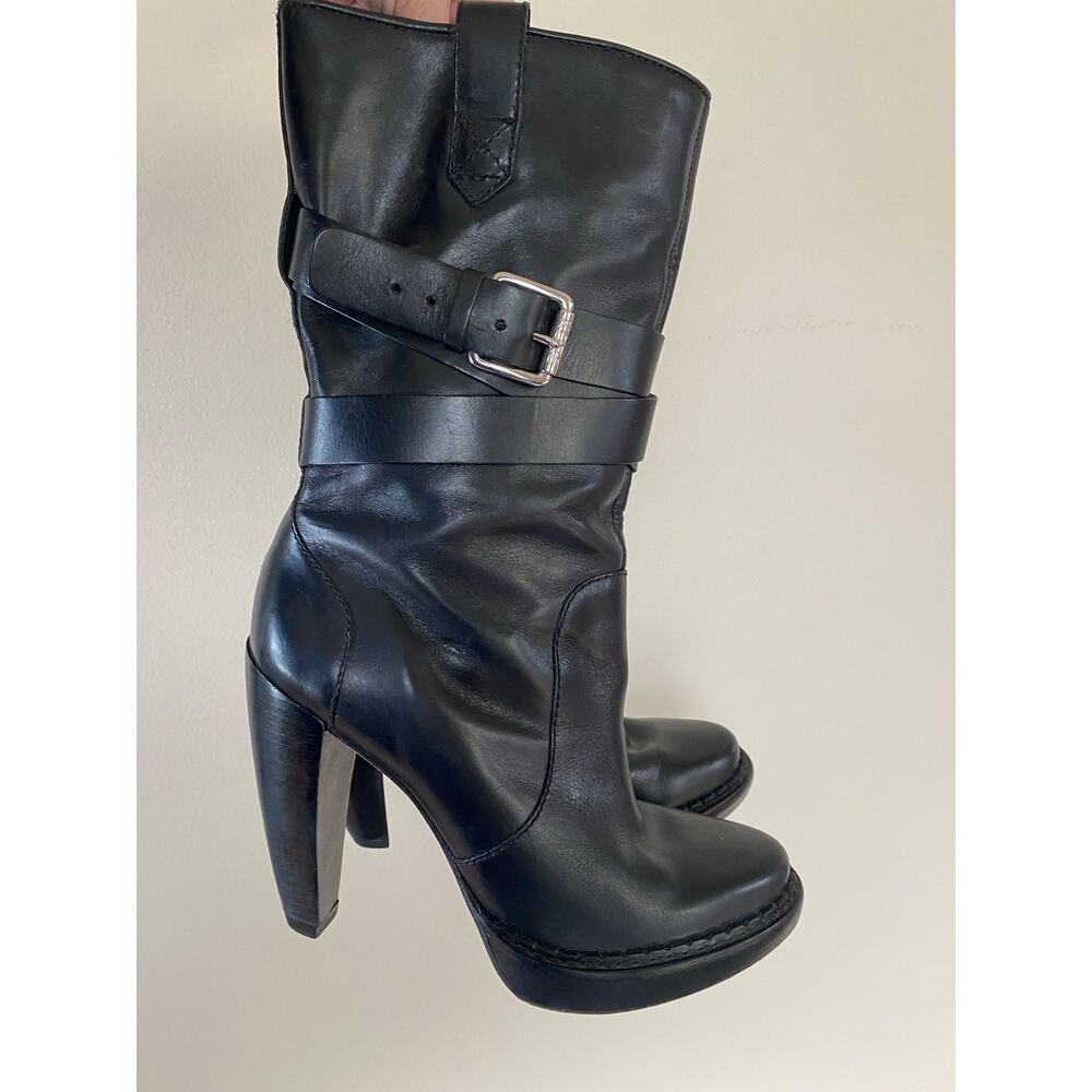 Women's Michael Kors Lisa Boots Black Leather Mid Calf  Booties Size 8